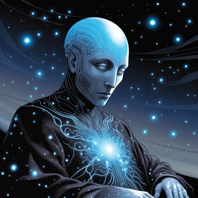 Cybernetic Man with Glowing Heart