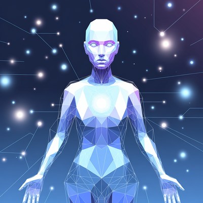 Geometric Blue Cyber Woman in Space