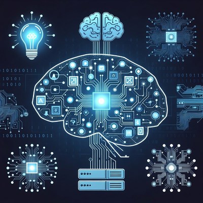 Futuristic Brain with Circuitry and Lightbulb