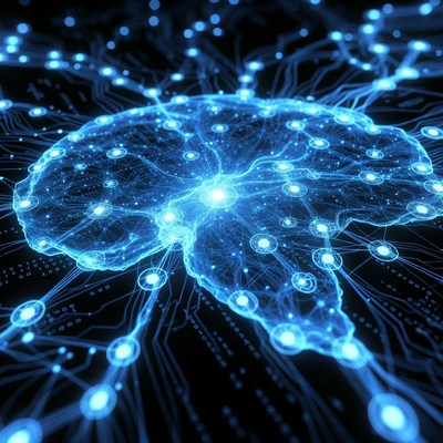 Glowing Blue Neural Network Brain