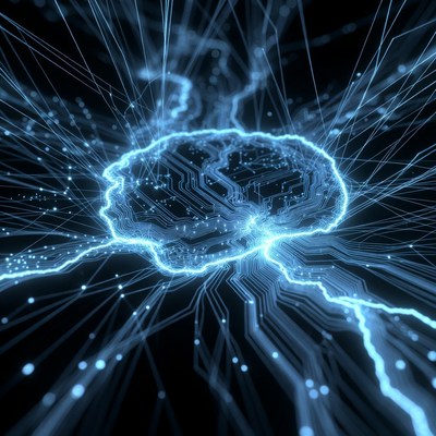 Glowing Blue Brain Neural Network