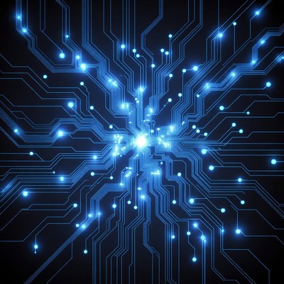 Glowing Blue Circuit Board Background