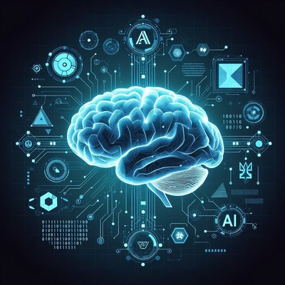 Glowing Brain with AI Elements