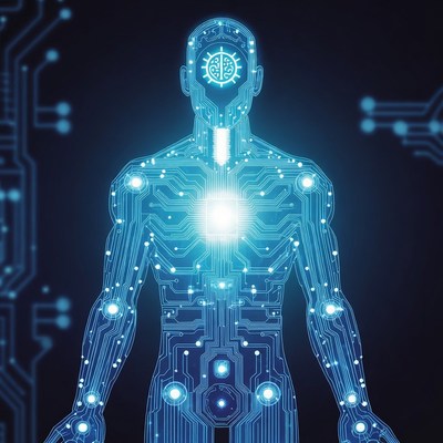 Glowing Cyborg Human Figure