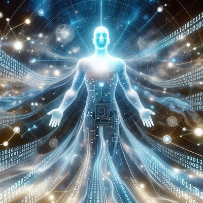 Glowing Blue Cyber Human Figure