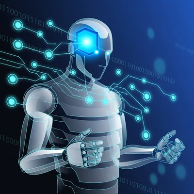 Futuristic Robot with Glowing Blue Head