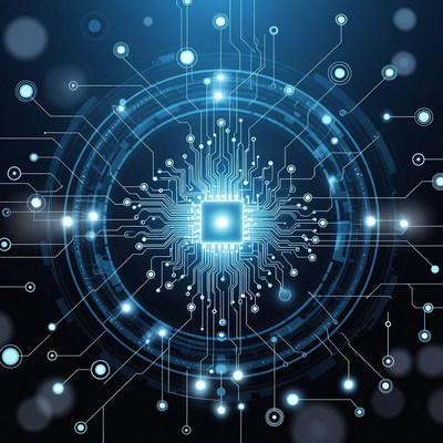 Glowing Blue Circuit Chip Illustration