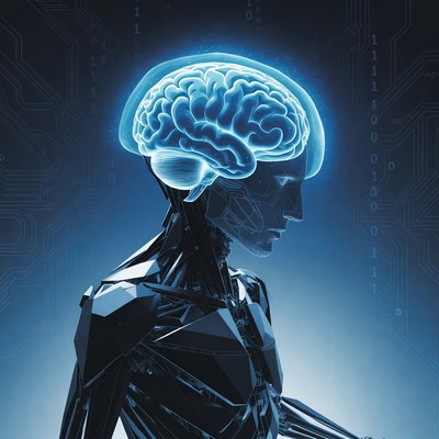 Glowing Brain Female Cyborg Profile