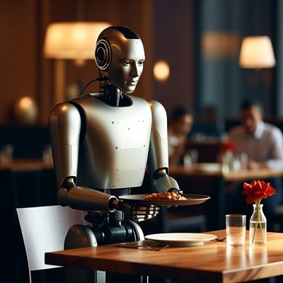 Robot Serving Food in Restaurant