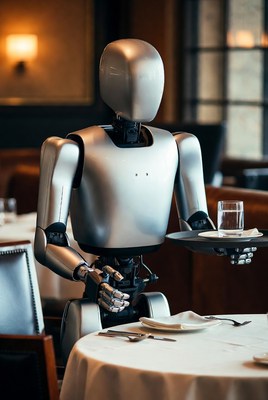 Silver Robot Serving Drink in Restaurant