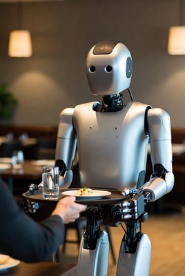Robot serving food in restaurant