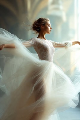 Woman dancing in flowing white gown