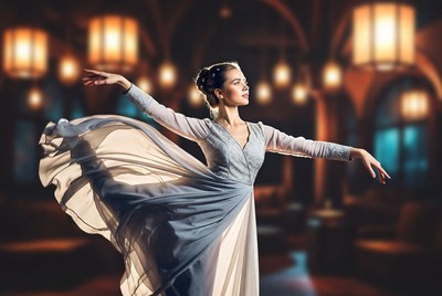 Ballerina dancing in elegant gown