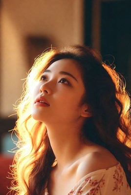 Asian woman with long hair in sunlight