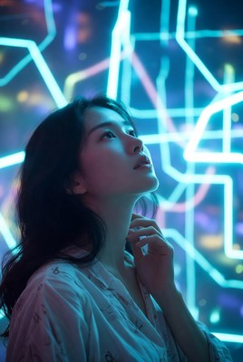 Asian woman in neon lights