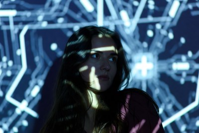 Woman with circuit board background