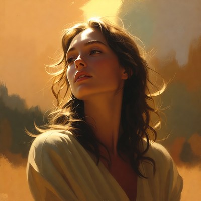 Beautiful woman in golden sunlight