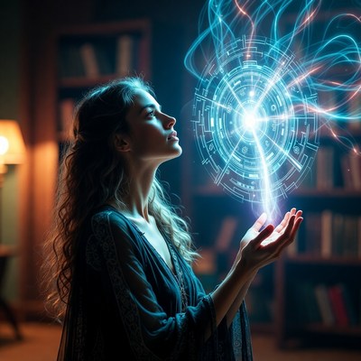 Woman holding glowing energy orb