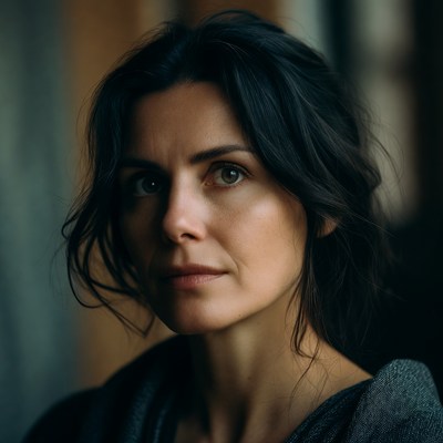 Woman with dark hair close-up