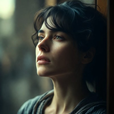 Woman gazing thoughtfully by window