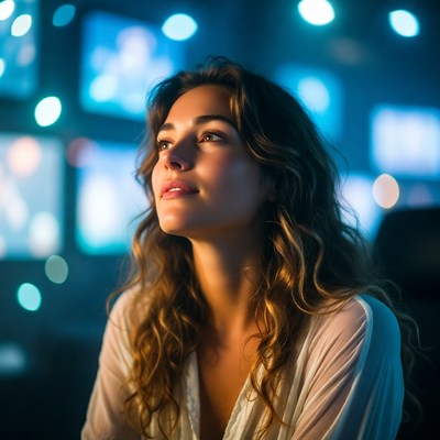 Beautiful woman with bokeh lights