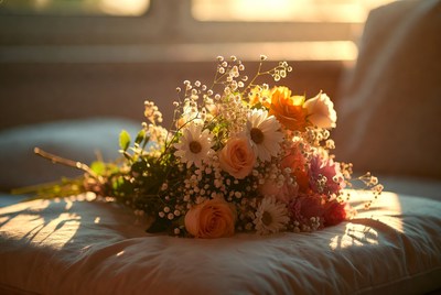Colorful Flower Bouquet on Couch