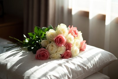 Pink and White Roses on Pillow