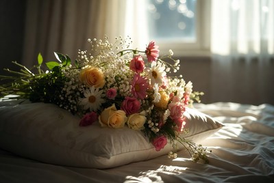 Colorful Flower Bouquet on Pillow