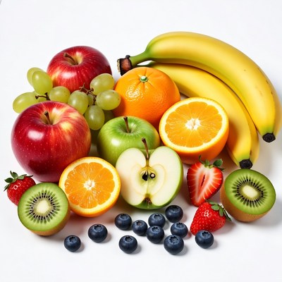 Fresh Mixed Fruits on White Background