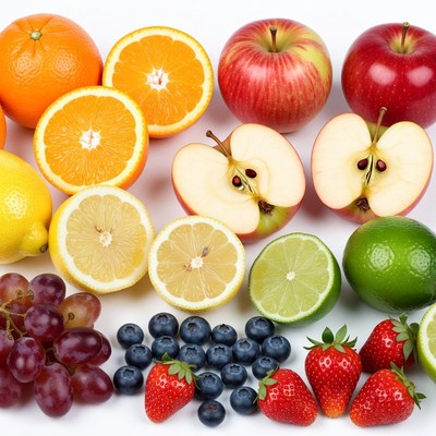 Fresh Citrus and Berries on White