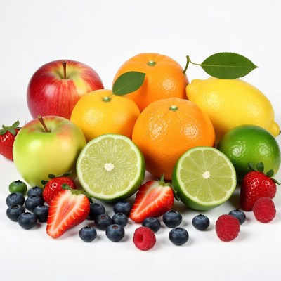 Fresh Fruits on White Background