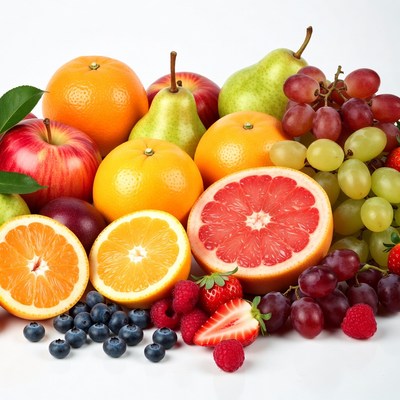 Fresh Mixed Fruits on White Background