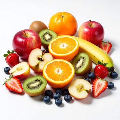 Fresh Mixed Fruits on White Background