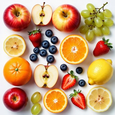 Fresh Mixed Fruits on White Background