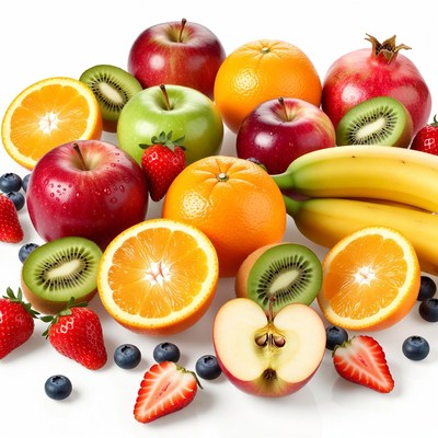 Fresh Mixed Fruits on White Background
