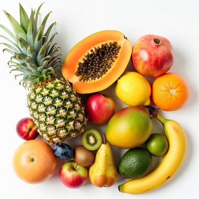 Tropical Fruits on White Background