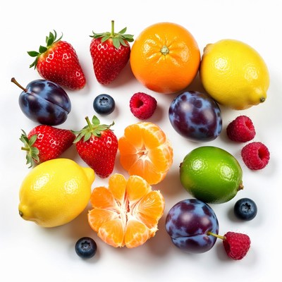 Colorful Fresh Fruits on White Background