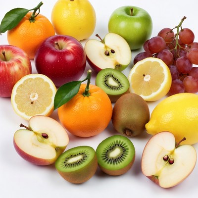 Fresh Mixed Fruits on White Background