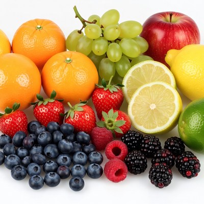 Fresh Mixed Fruits on White Background
