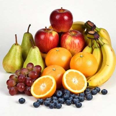 Fresh Fruit Assortment on White Background