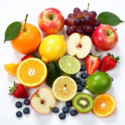 Fresh Mixed Fruits on White Background