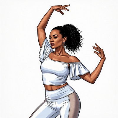 Black woman dancing in white outfit