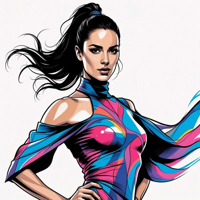 Woman in colorful futuristic outfit