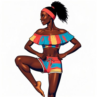 Black woman in colorful sportswear posing