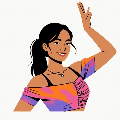 Asian woman waving hand illustration