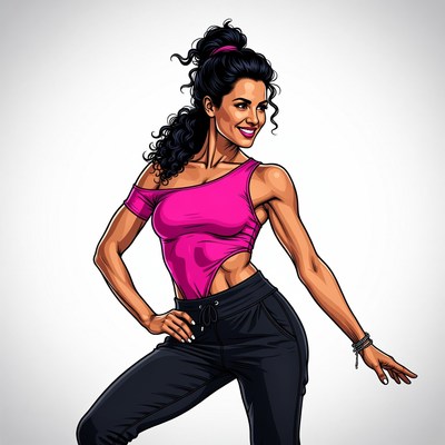 Muscular woman in pink top posing