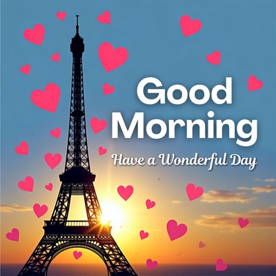 Eiffel Tower with Good Morning Hearts