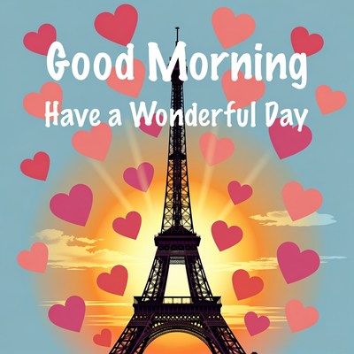 Good Morning Eiffel Tower Hearts