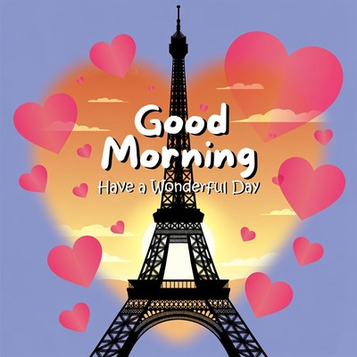 Eiffel Tower Good Morning Hearts