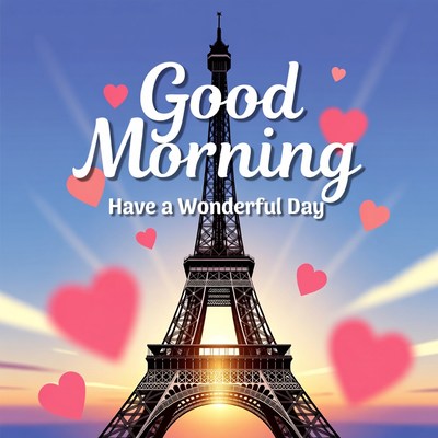 Eiffel Tower Good Morning Hearts